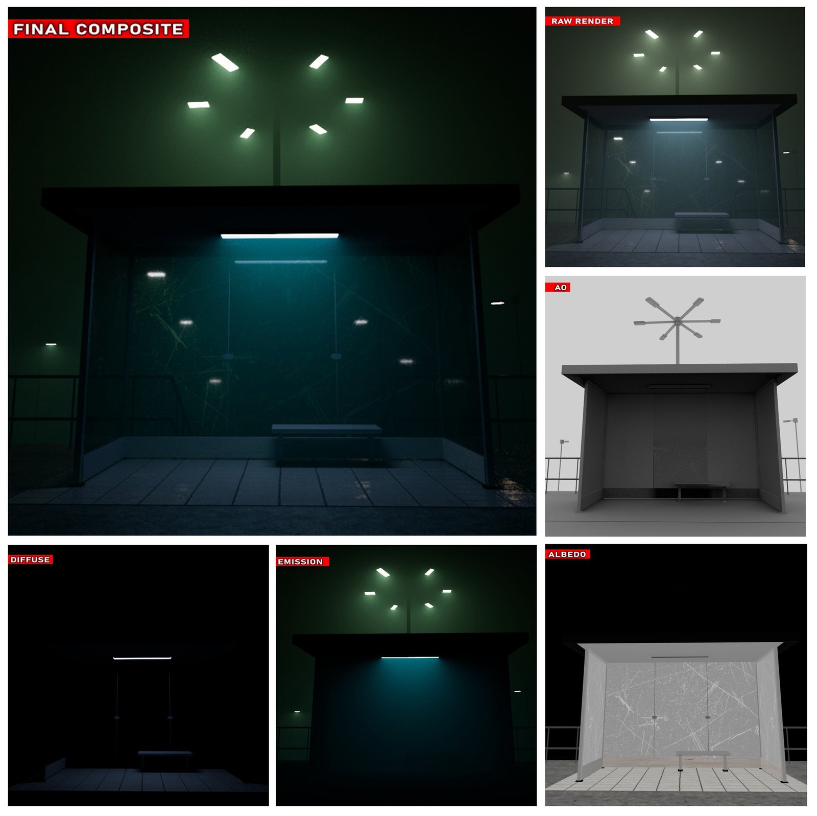 Bus Stop Night Scene: render 1