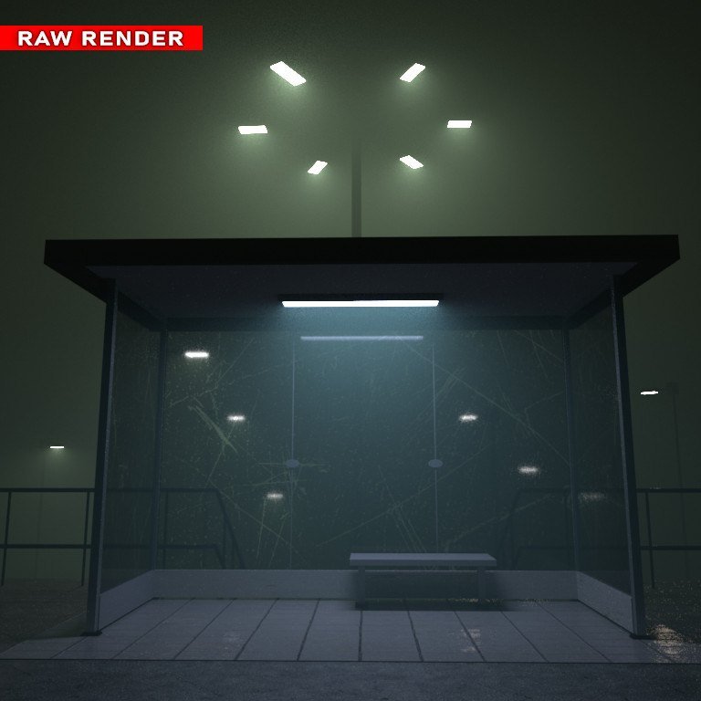Bus Stop Night Scene: render 2